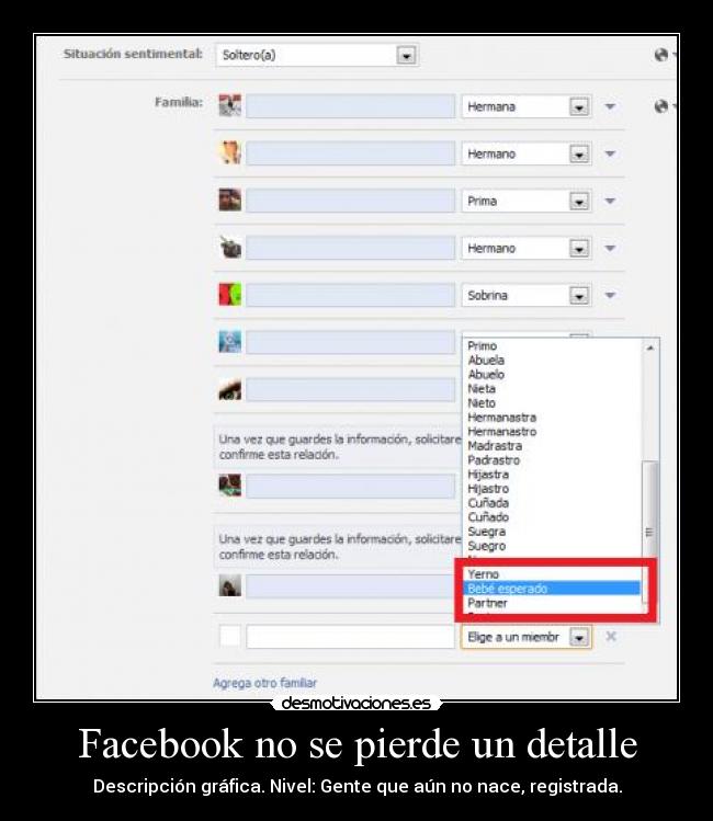 Facebook no se pierde un detalle - Descripción gráfica. Nivel: Gente que aún no nace, registrada.