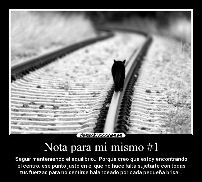 Nota para mi mismo #1 - Seguir manteniendo el equilibrio... Porque creo que estoy encontrando
el centro, ese punto justo en el que no hace falta sujetarte con todas
tus fuerzas para no sentirse balanceado por cada pequeña brisa...