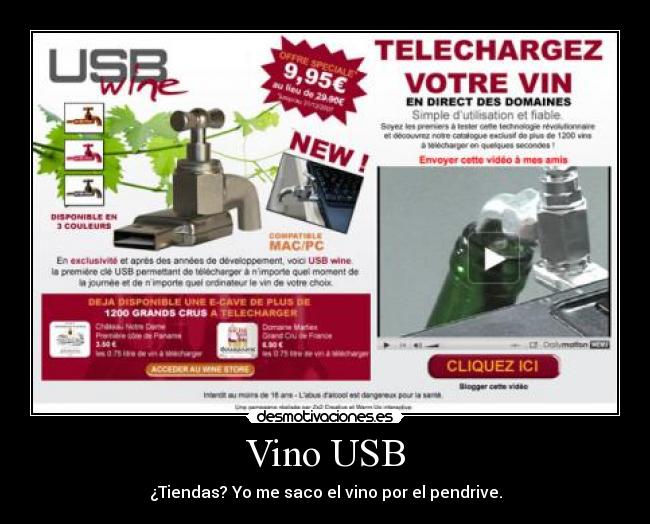 Vino USB - ¿Tiendas? Yo me saco el vino por el pendrive.