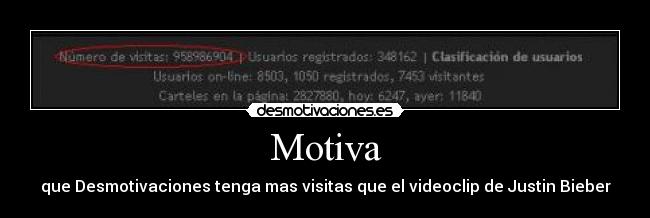 Motiva - que Desmotivaciones tenga mas visitas que el videoclip de Justin Bieber