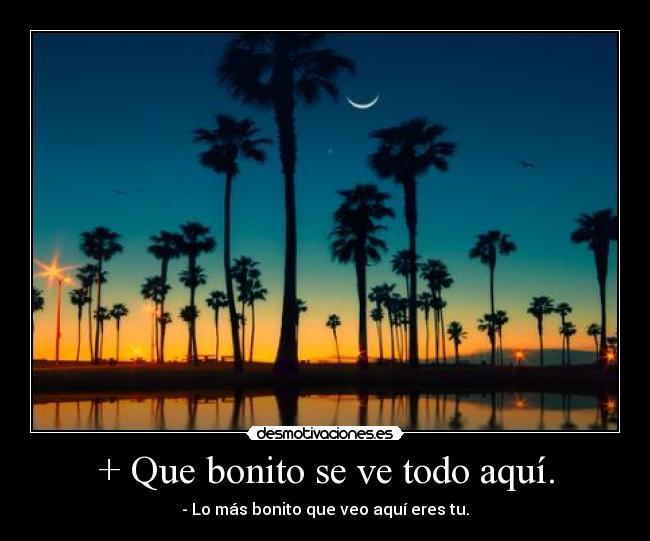 + Que bonito se ve todo aquí. - - Lo más bonito que veo aquí eres tu.