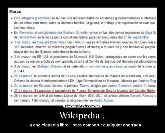 Wikipedia... - ... la enciclopedia libre... para compartir cualquier chorrada