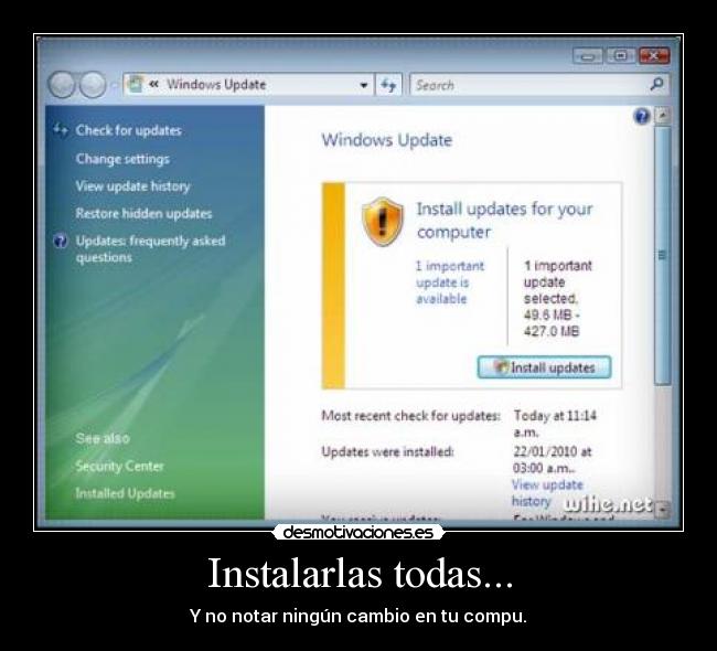 carteles windows update actualizar compu computadora instalar actualizaciones desmotivaciones