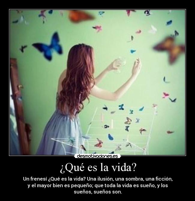 ¿Qué es la vida? - Un frenesí ¿Qué es la vida? Una ilusión, una sombra, una ficción,
y el mayor bien es pequeño; que toda la vida es sueño, y los
sueños, sueños son.