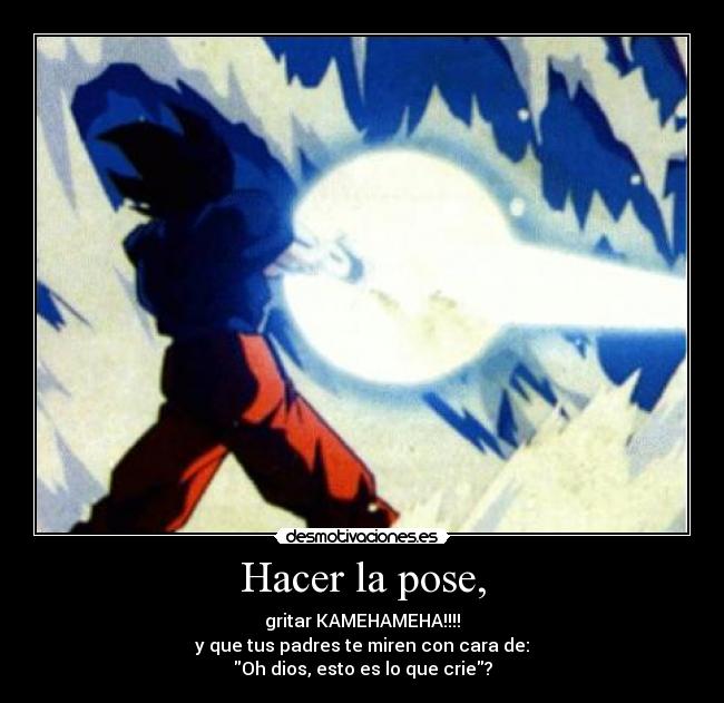 Hacer la pose, - gritar KAMEHAMEHA!!!!
y que tus padres te miren con cara de:
Oh dios, esto es lo que crie?
