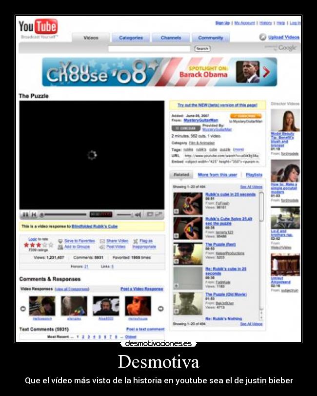 Desmotiva - Que el vídeo más visto de la historia en youtube sea el de justin bieber