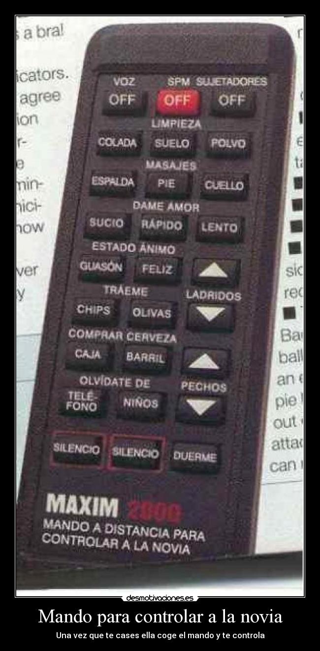 Mando para controlar a la novia - Una vez que te cases ella coge el mando y te controla