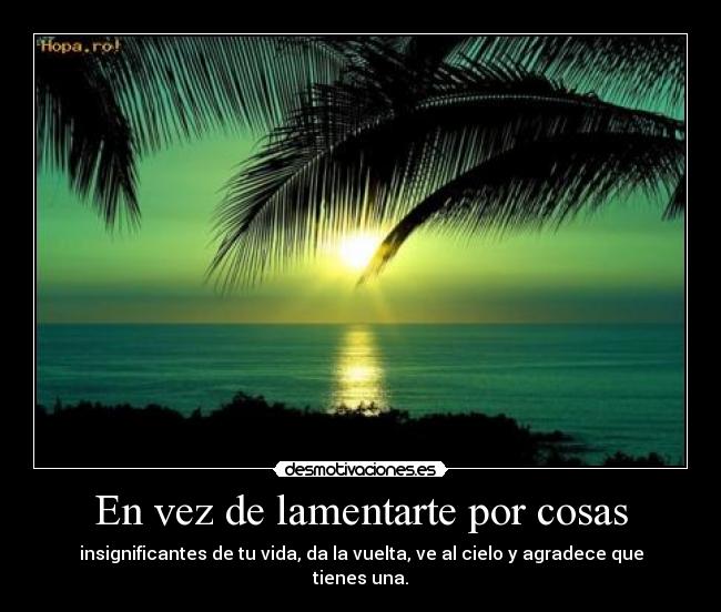 En vez de lamentarte por cosas - insignificantes de tu vida, da la vuelta, ve al cielo y agradece que tienes una.