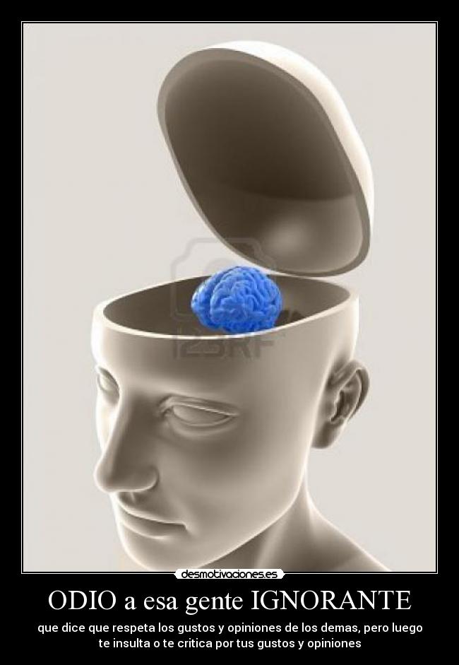 ODIO a esa gente IGNORANTE - que dice que respeta los gustos y opiniones de los demas, pero luego
te insulta o te critica por tus gustos y opiniones
