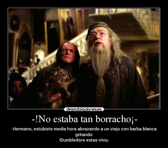 -!No estaba tan borracho¡- - -Hermano, estubiste media hora abrazando a un viejo con barba blanca gritando:
!Dumbledore estas vivo¡-