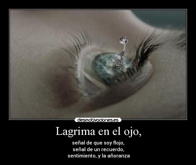 Lagrima en el ojo, - señal de que soy flojo,
señal de un recuerdo,
sentimiento, y la añoranza