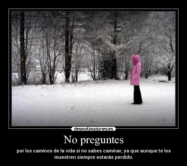 No preguntes - por los caminos de la vida si no sabes caminar, ya que aunque te los
muestren siempre estarás perdido.