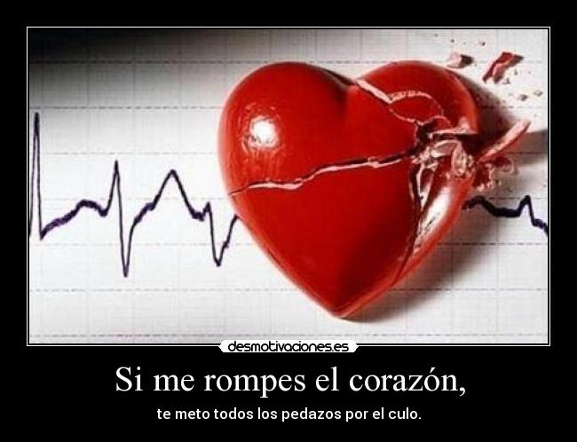 Si me rompes el corazón, - te meto todos los pedazos por el culo.