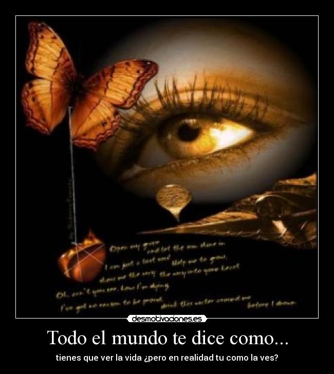 Todo el mundo te dice como... - tienes que ver la vida ¿pero en realidad tu como la ves?