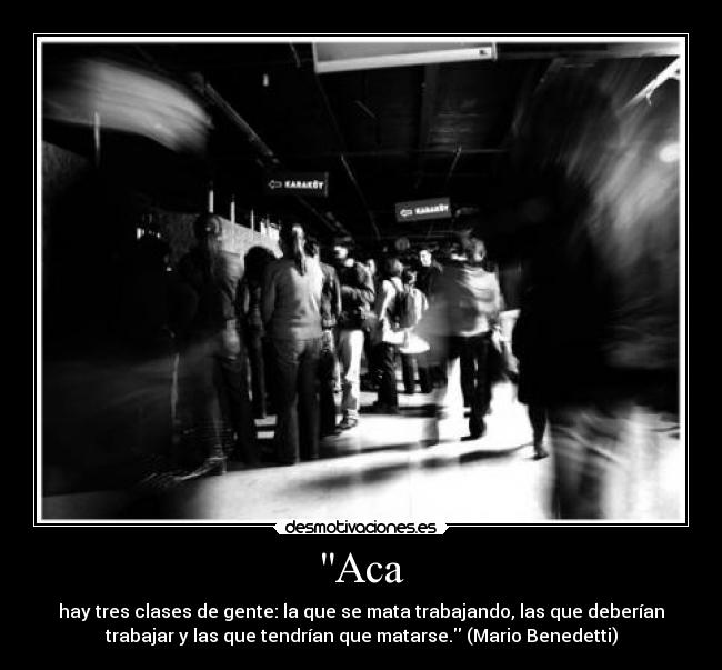 Aca - hay tres clases de gente: la que se mata trabajando, las que deberían
trabajar y las que tendrían que matarse. (Mario Benedetti)