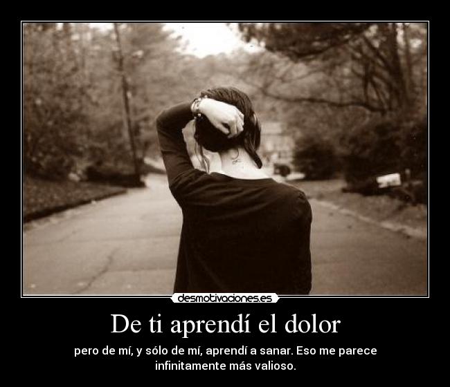 De ti aprendí el dolor - pero de mí, y sólo de mí, aprendí a sanar. Eso me parece infinitamente más valioso.