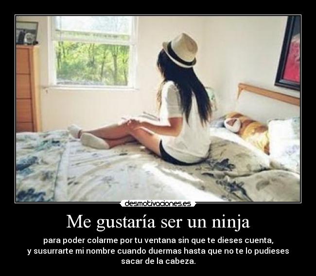 Me gustaría ser un ninja - para poder colarme por tu ventana sin que te dieses cuenta,
y susurrarte mi nombre cuando duermas hasta que no te lo pudieses
sacar de la cabeza.