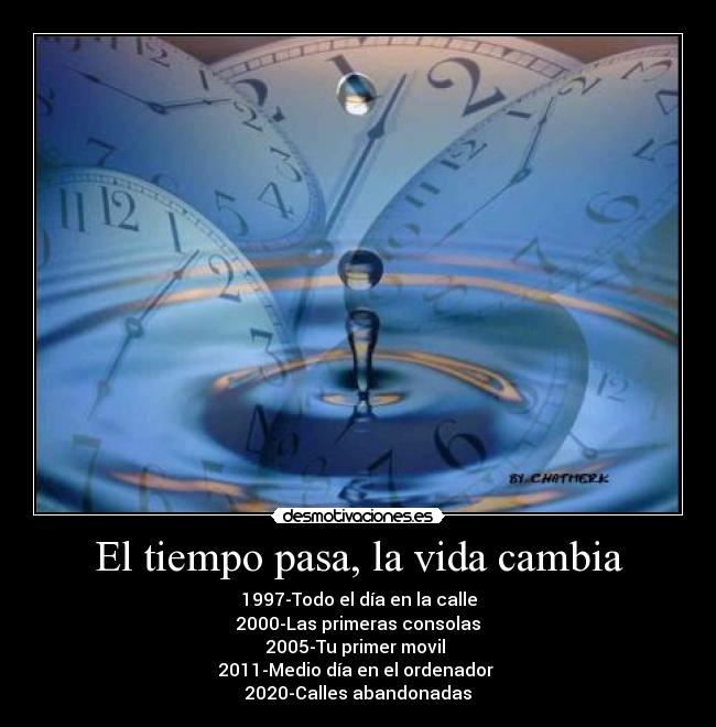 El tiempo pasa, la vida cambia - 1997-Todo el día en la calle
2000-Las primeras consolas
2005-Tu primer movil
2011-Medio día en el ordenador
2020-Calles abandonadas