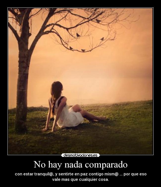 No hay nada comparado - con estar tranquil@, y sentirte en paz contigo mism@ ... por que eso
vale mas que cualquier cosa.