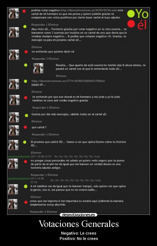 Votaciones Generales - Negativo: Le crees
Positivo: No le crees