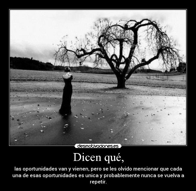 Dicen qué, - las oportunidades van y vienen, pero se les olvido mencionar que cada
una de esas oportunidades es unica y probablemente nunca se vuelva a
repetir.