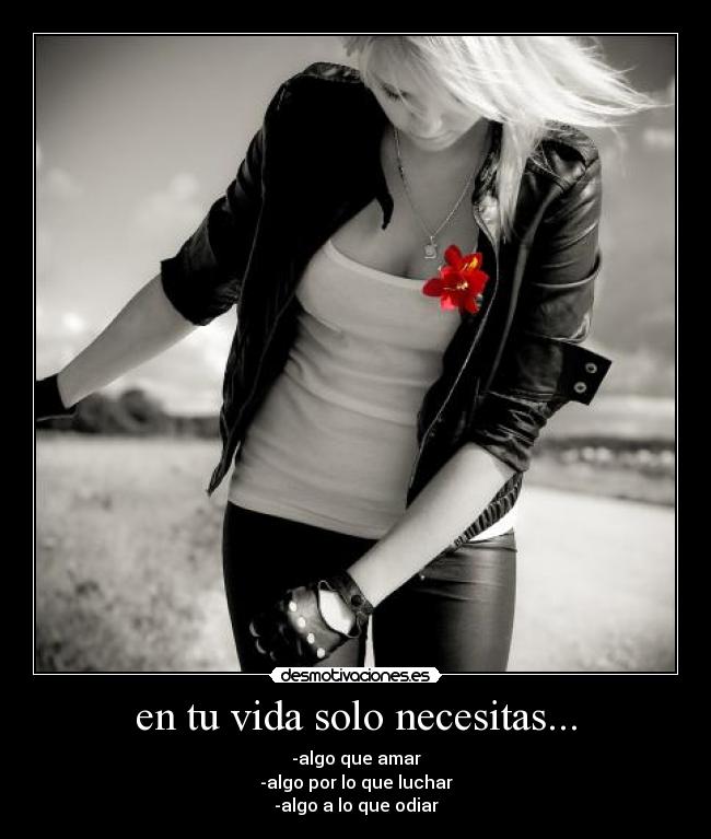 en tu vida solo necesitas... - -algo que amar
-algo por lo que luchar
-algo a lo que odiar