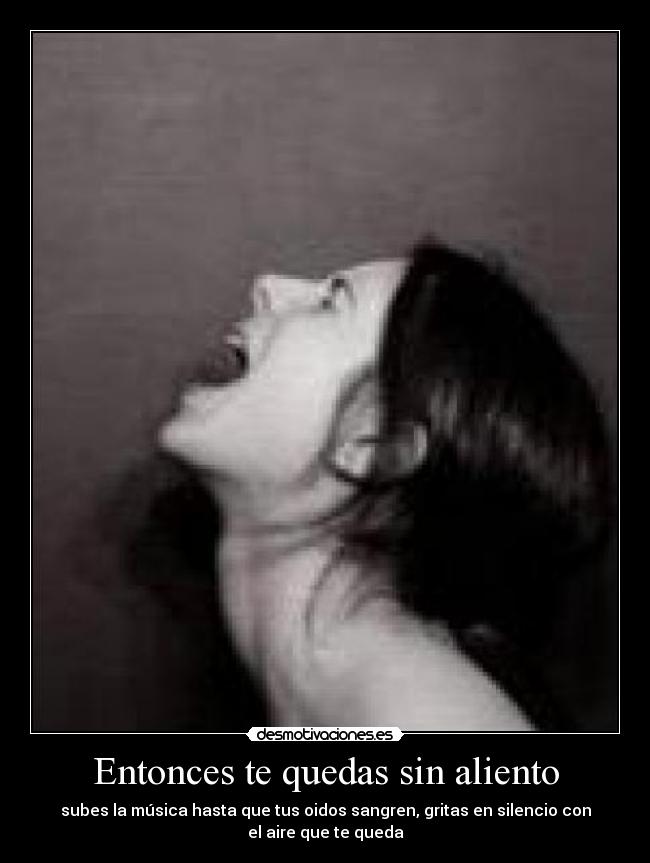 Entonces te quedas sin aliento - subes la música hasta que tus oidos sangren, gritas en silencio con
el aire que te queda
