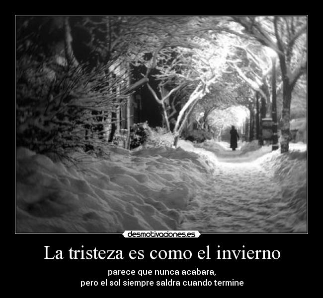 La tristeza es como el invierno - parece que nunca acabara,
pero el sol siempre saldra cuando termine
