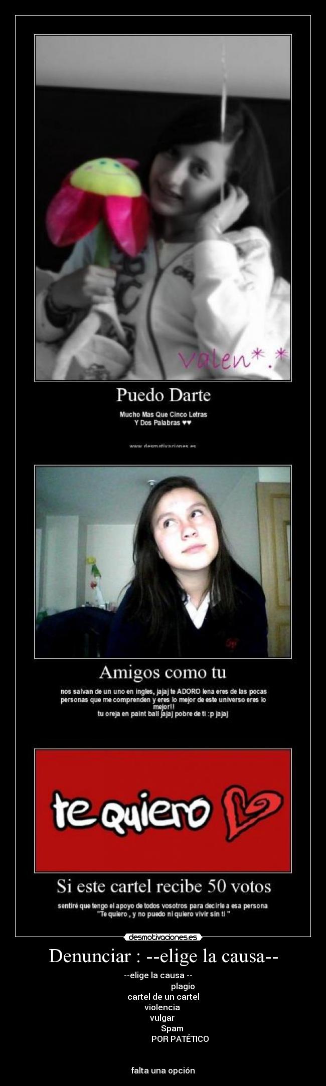 Denunciar : --elige la causa-- - --elige la causa --
plagio
cartel de un cartel
violencia
vulgar
Spam
POR PATÉTICO
falta una opción