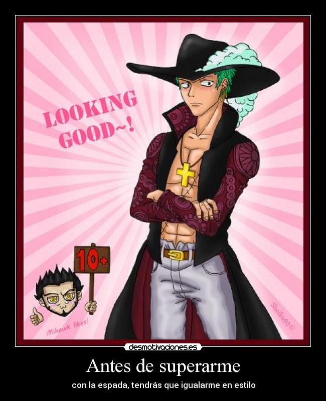 carteles rincewind one piece zoro mihawk superarme antes espada igualarme estilo entrenamiento desmotivaciones