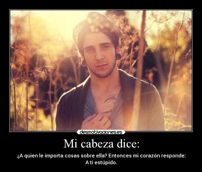 Mi cabeza dice: - ¿A quien le importa cosas sobre ella? Entonces mi corazón responde: A ti estúpido.