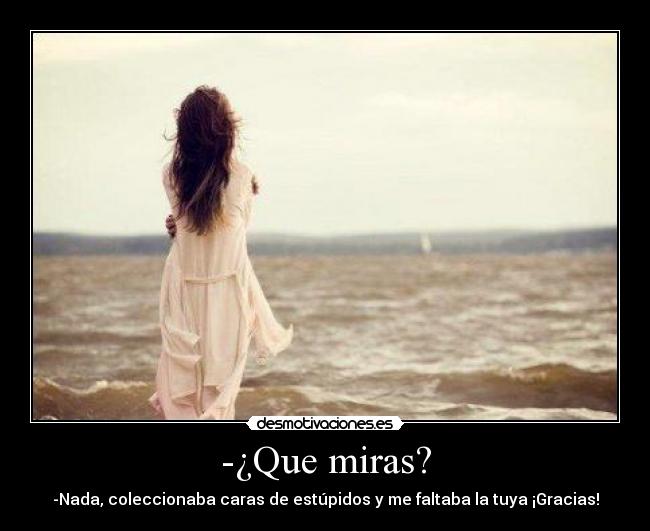 -¿Que miras? - -Nada, coleccionaba caras de estúpidos y me faltaba la tuya ¡Gracias!