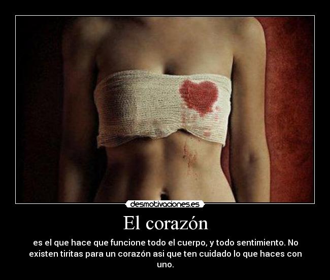 El corazón - es el que hace que funcione todo el cuerpo, y todo sentimiento. No
existen tiritas para un corazón asi que ten cuidado lo que haces con
uno.