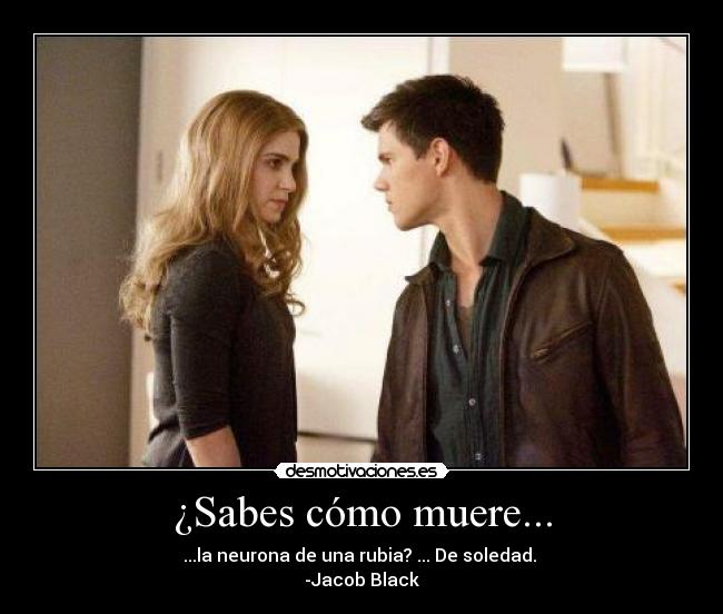 ¿Sabes cómo muere... - ...la neurona de una rubia? ... De soledad. 
-Jacob Black