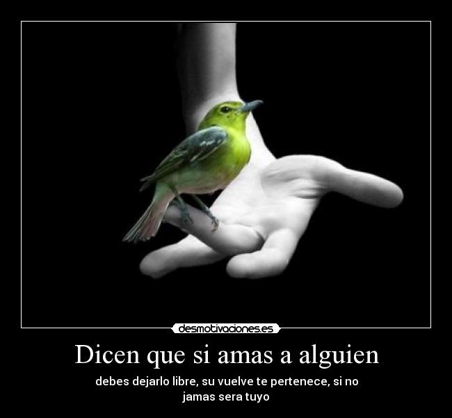 Dicen que si amas a alguien - debes dejarlo libre, su vuelve te pertenece, si no
jamas sera tuyo