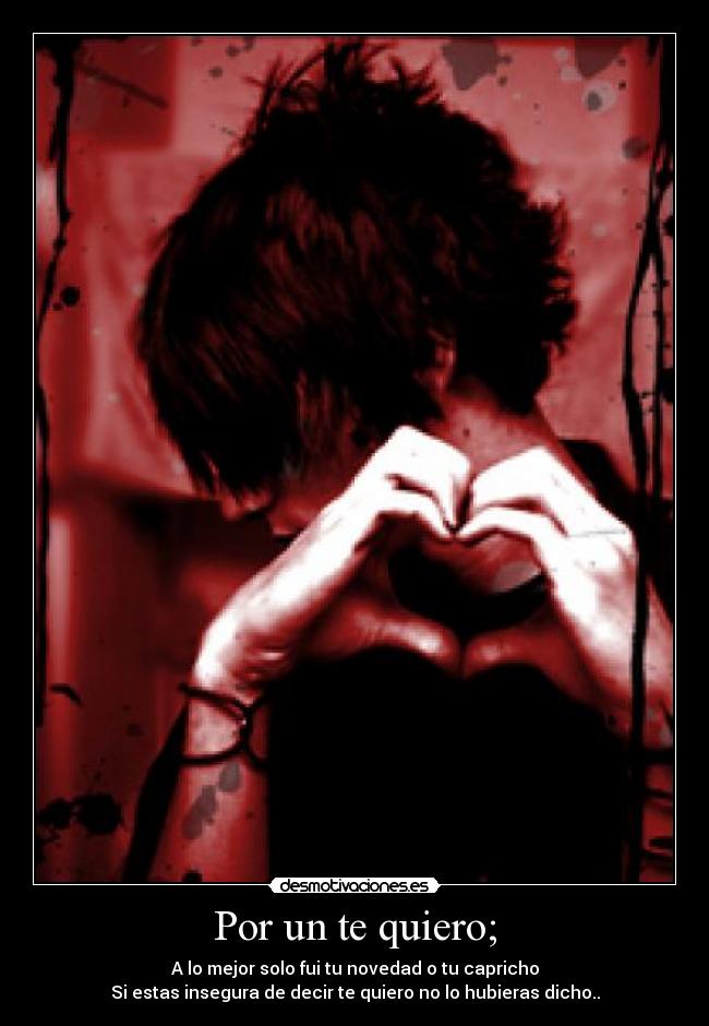Por un te quiero; - A lo mejor solo fui tu novedad o tu capricho
Si estas insegura de decir te quiero no lo hubieras dicho..