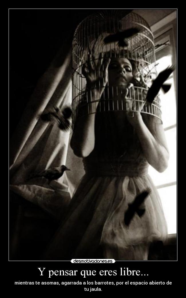 Y pensar que eres libre... - mientras te asomas, agarrada a los barrotes, por el espacio abierto de tu jaula.