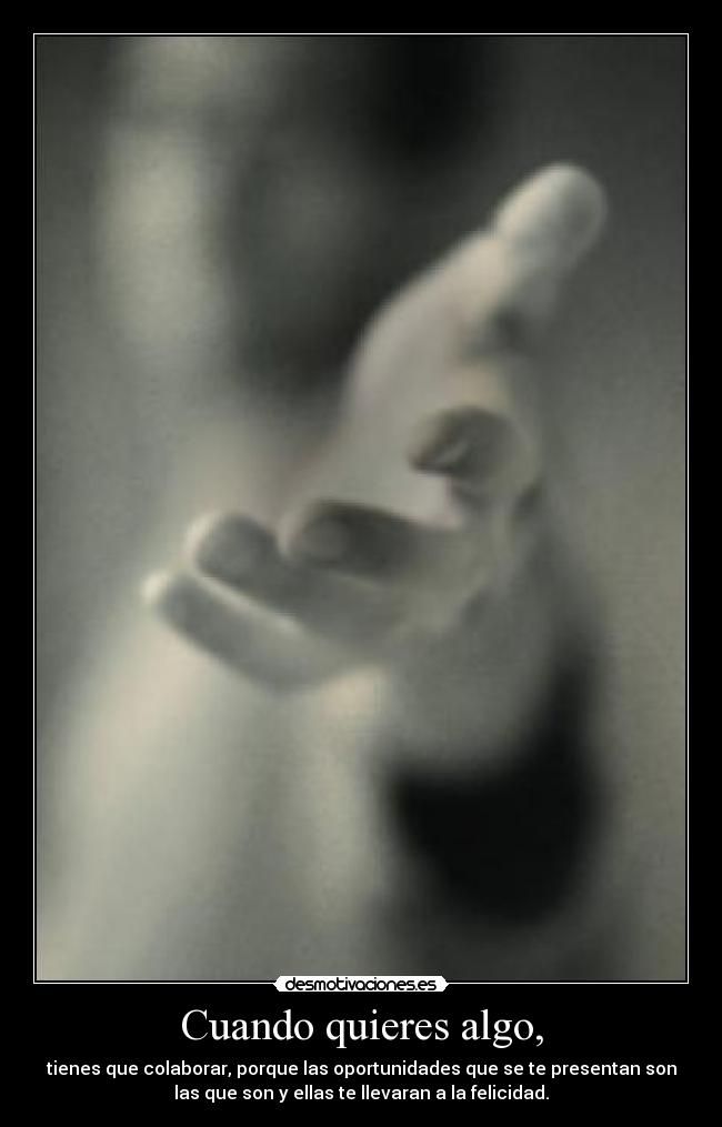 Cuando quieres algo, - tienes que colaborar, porque las oportunidades que se te presentan son
las que son y ellas te llevaran a la felicidad.
