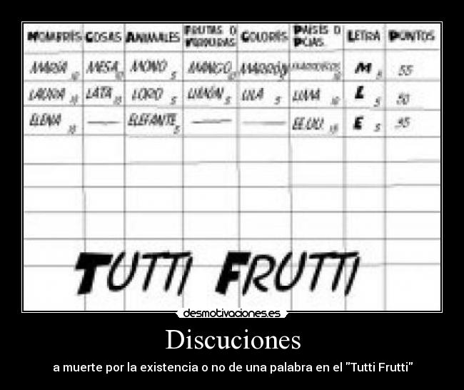 Discuciones - a muerte por la existencia o no de una palabra en el Tutti Frutti