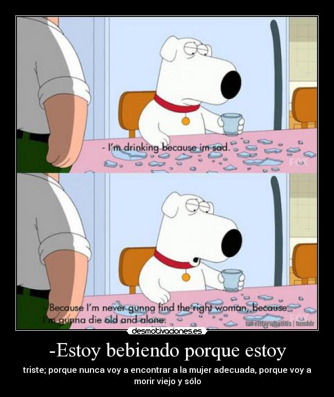 -Estoy bebiendo porque estoy - triste; porque nunca voy a encontrar a la mujer adecuada, porque voy a
morir viejo y sólo