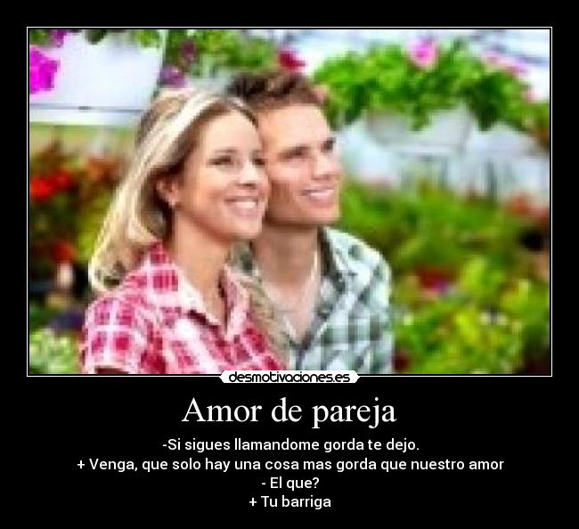 Amor de pareja - -Si sigues llamandome gorda te dejo.
+ Venga, que solo hay una cosa mas gorda que nuestro amor
- El que?
+ Tu barriga