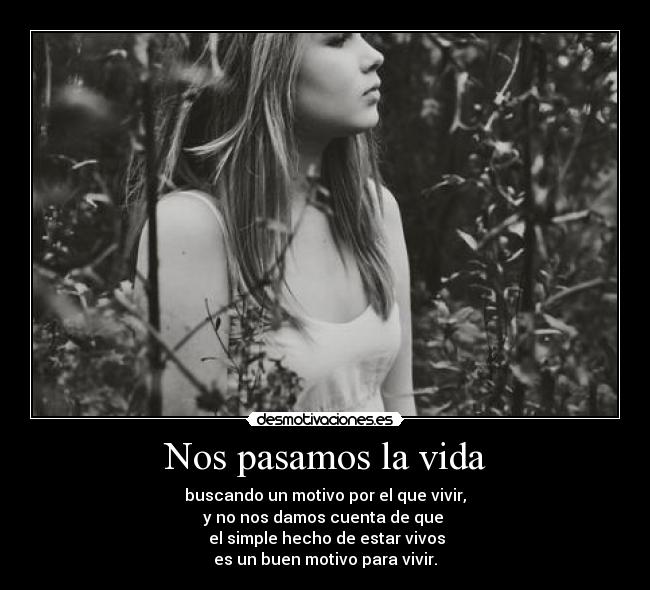 Nos pasamos la vida - buscando un motivo por el que vivir,
y no nos damos cuenta de que 
 el simple hecho de estar vivos
es un buen motivo para vivir.