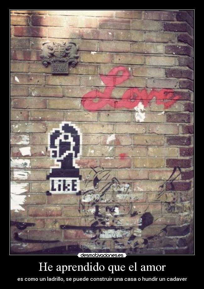 He aprendido que el amor - es como un ladrillo, se puede construir una casa o hundir un cadaver