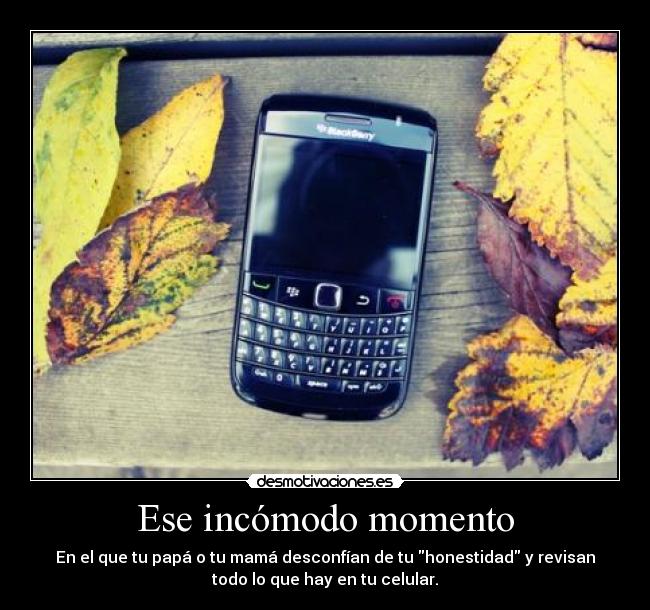 Ese incómodo momento - En el que tu papá o tu mamá desconfían de tu honestidad y revisan
todo lo que hay en tu celular.
