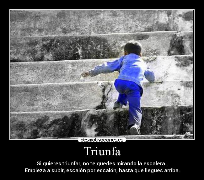 Triunfa - Si quieres triunfar, no te quedes mirando la escalera. 
Empieza a subir, escalón por escalón, hasta que llegues arriba.