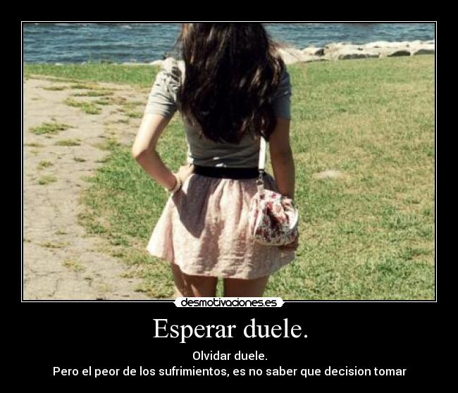 Esperar duele. - Olvidar duele.
Pero el peor de los sufrimientos, es no saber que decision tomar