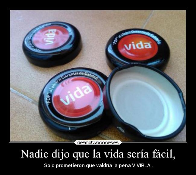 Nadie dijo que la vida sería fácil, - Solo prometieron que valdría la pena VIVIRLA .