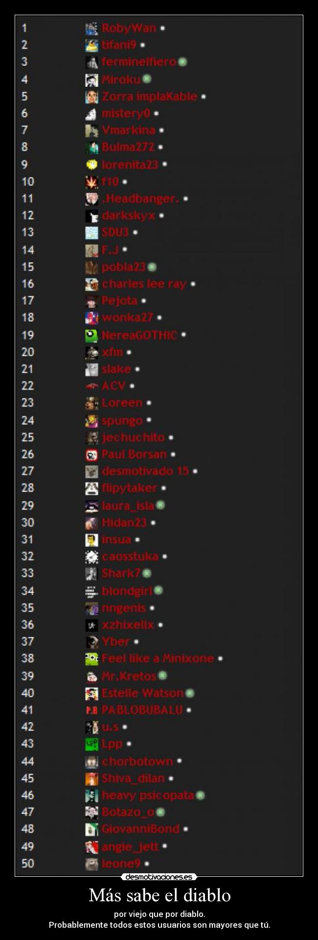 Más sabe el diablo - por viejo que por diablo.
Probablemente todos estos usuarios son mayores que tú.
