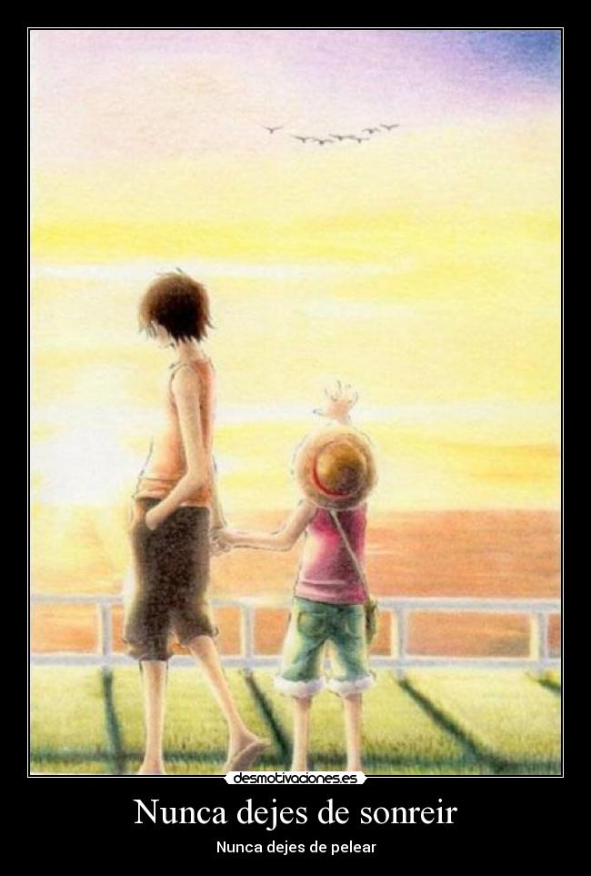 carteles one piece mugiwarax ace luffy atardecer sonreir pelear desmotivaciones