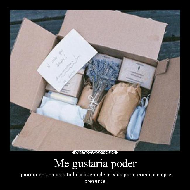 Me gustaría poder - guardar en una caja todo lo bueno de mi vida para tenerlo siempre presente.